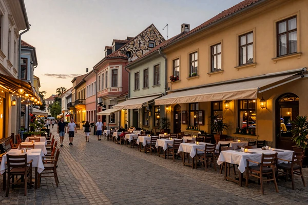Skadarska Street in Belgrade, Serbia's famous bohemian quarter with cobblestone paths and romantic restaurant facades