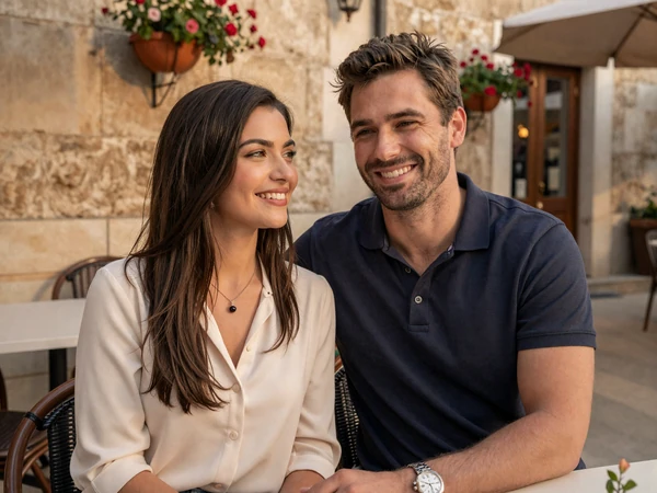 Michael and Katarina, an American-Serbian couple who met through Balkan Women Dating, enjoying a café in Belgrade