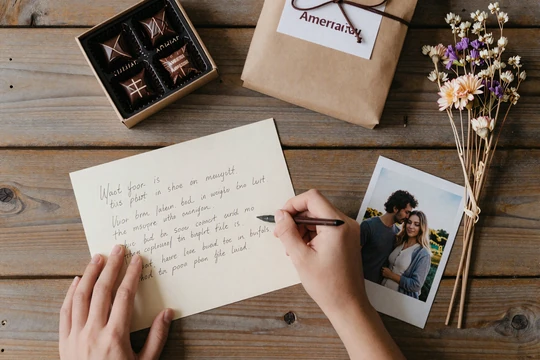 Care package with handwritten letter and gifts being prepared for a long-distance Balkan girlfriend