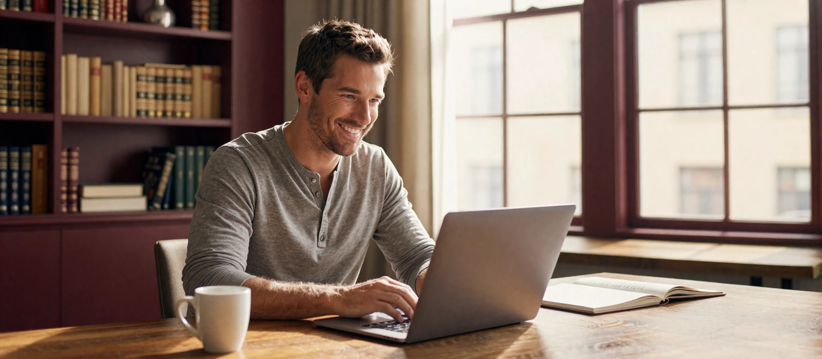 American man comfortably browsing Balkan Women Dating from his home office