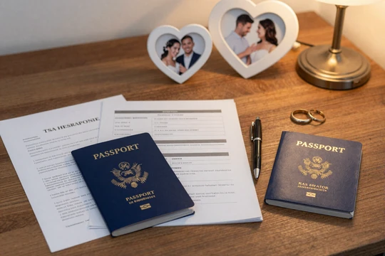 K-1 fiancée visa documents and US passport prepared for immigration application