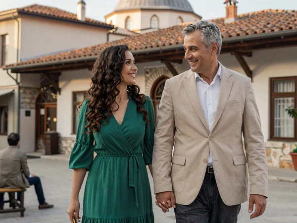 Tom and Nikolina, an American-Macedonian couple, walking through Skopje's historic Old Bazaar